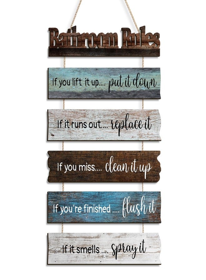 Pigort Bathroom Rules Wall Decor, Wooden Rustic Bathroom Decor Wall Art Funny Bathroom Signs Pictures Decor Hanging for Farmhouse Toilet Guest Bathroom Decorations (Green) - Image 1